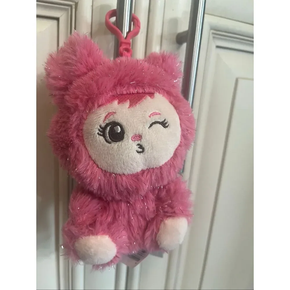NWOT La Babies Pink Mimi Sparkle Monster Plush Clip-On Keychain Stuffed Toy